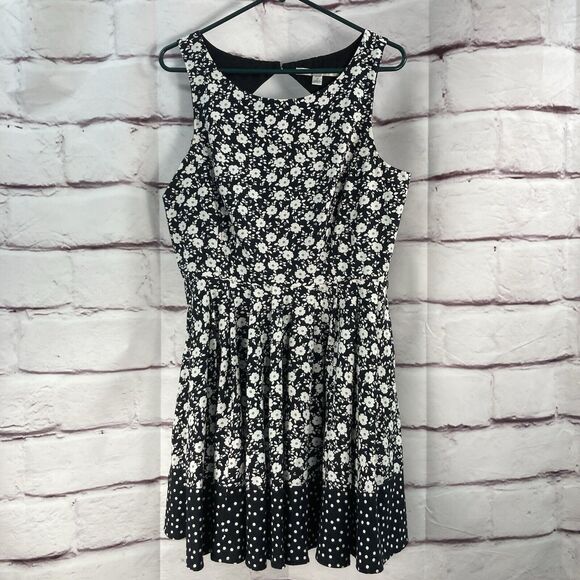 Lauren Conrad Dress Womens Size 14 White Black Floral Sleeveless Fit And Flare - Picture 1 of 13
